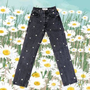 Reformation black daisy embroidered jeans